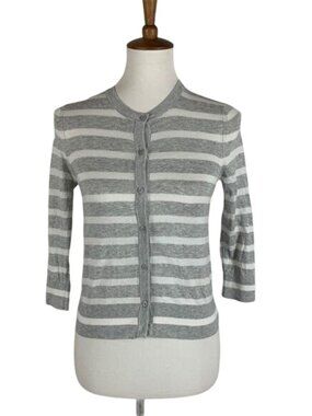 Banana Republic Gray and White Striped Cropped Cardigan Womens Size XS